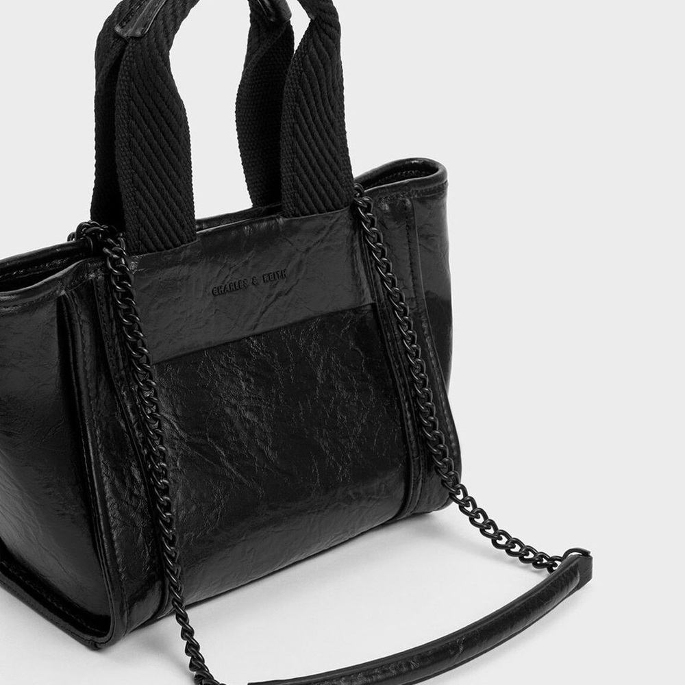 Charles & Keith Black Leather Shoulder Bag with Glossy Finish